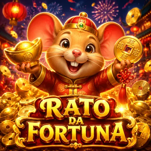 Ratinho dourado do Fortune Mouse em fundo vermelho