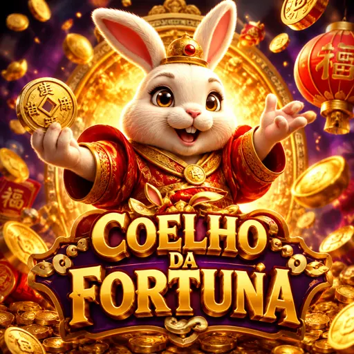 Coelho da sorte do Fortune Rabbit segurando moedas de ouro